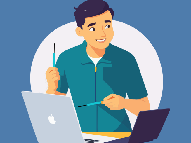 Free man laptop computer vector