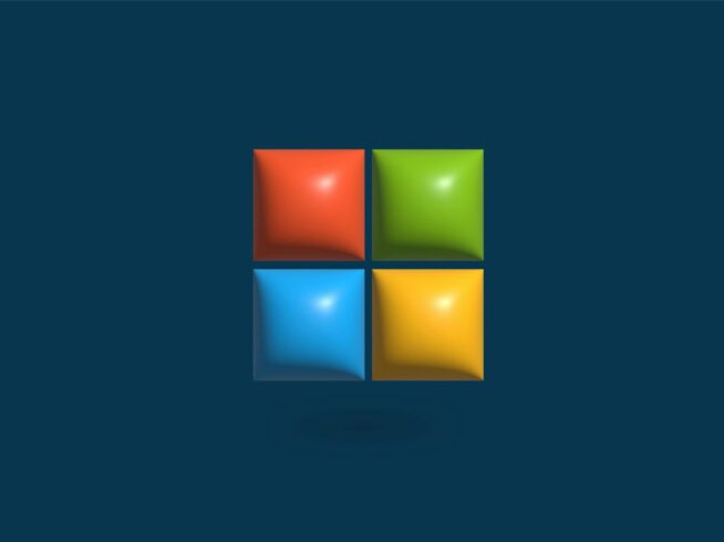 a blue background with four different colored squares